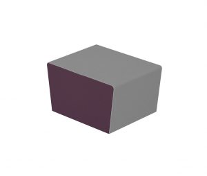 A imagem mostra um fundo totalmente branco onde no centro encontra-se o módulo sem encosto - puff complementar na cor cinza e roxo.